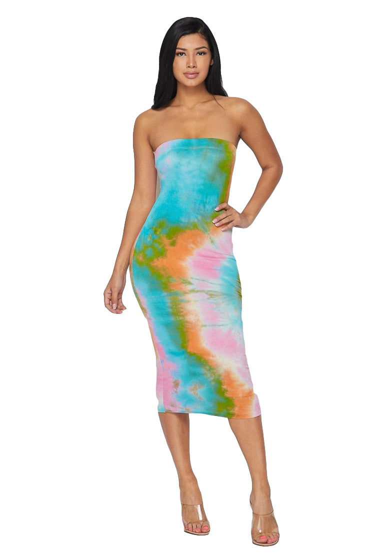 Tie Dye Tube Dress - Turquoise/Pink/Orange The House of Stylez