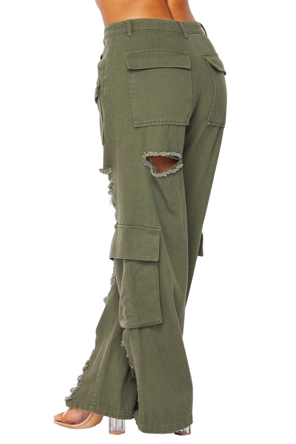 Distressed Wide Leg Cargo Pocket Pants