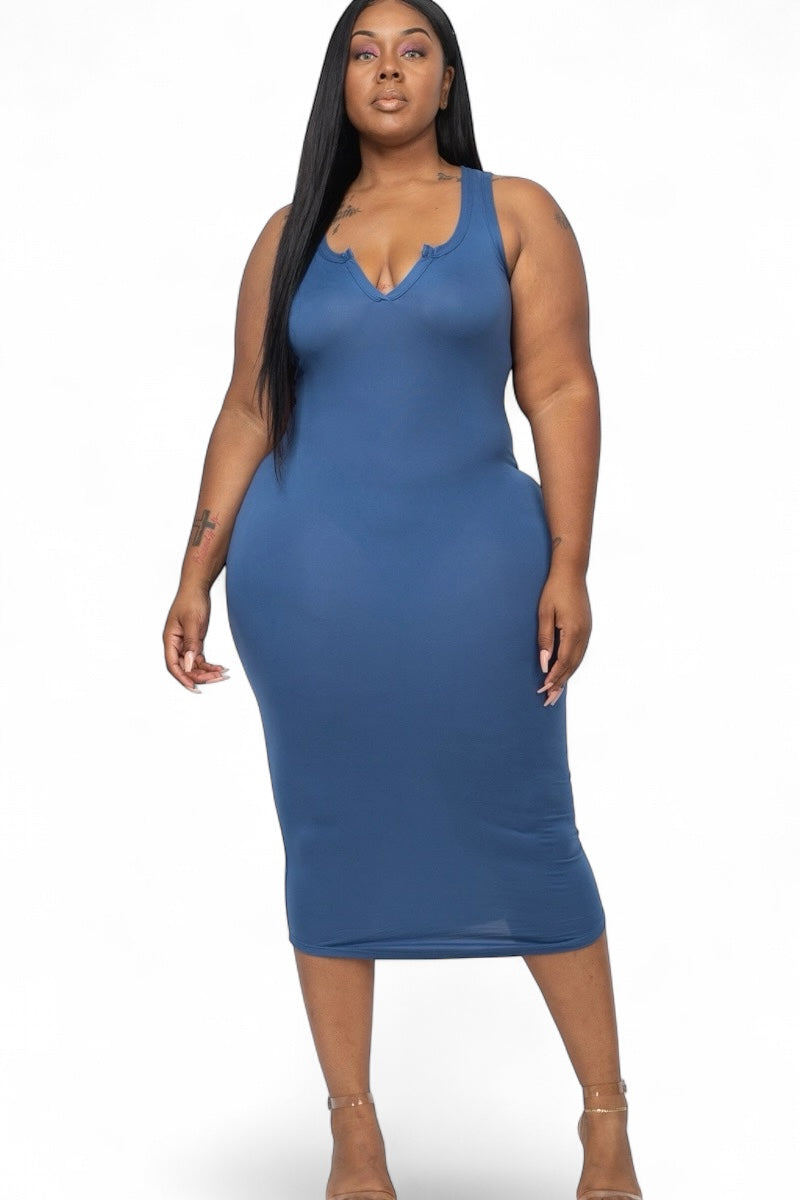 Plus Size Split Neck Tank Midi Dress