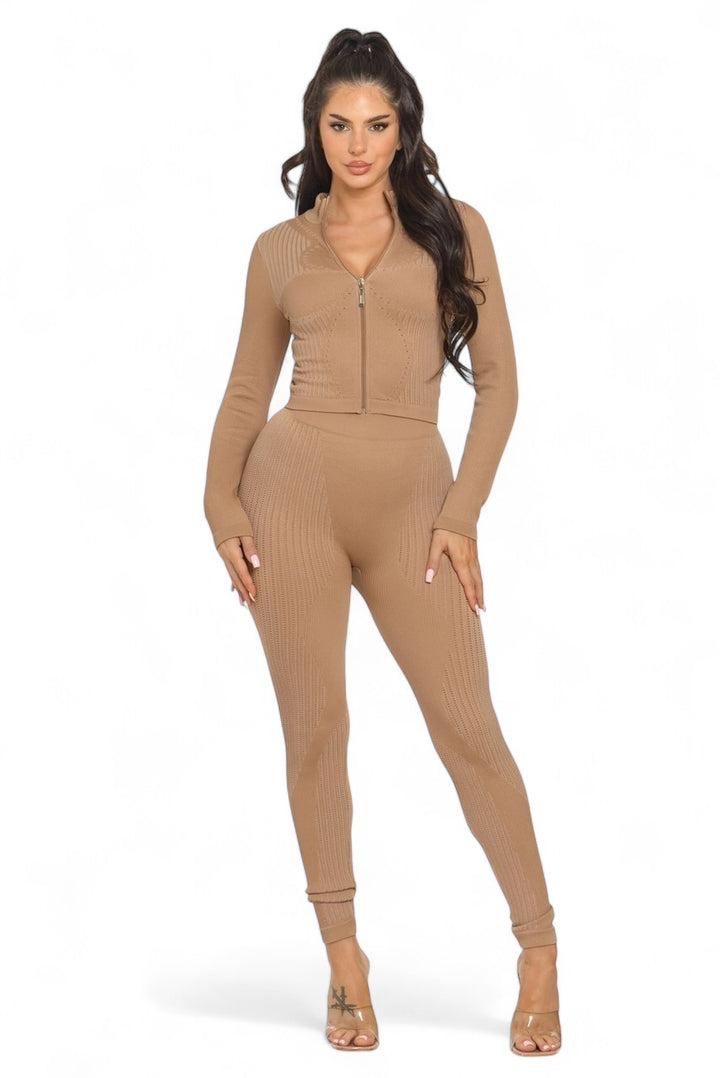 Washed Seamless Zip Up Jacket and Leggings Set