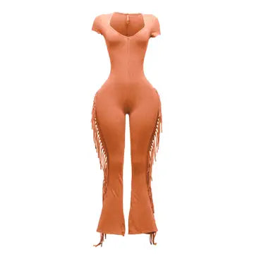 Mineral Washed Fringed Jumpsuit