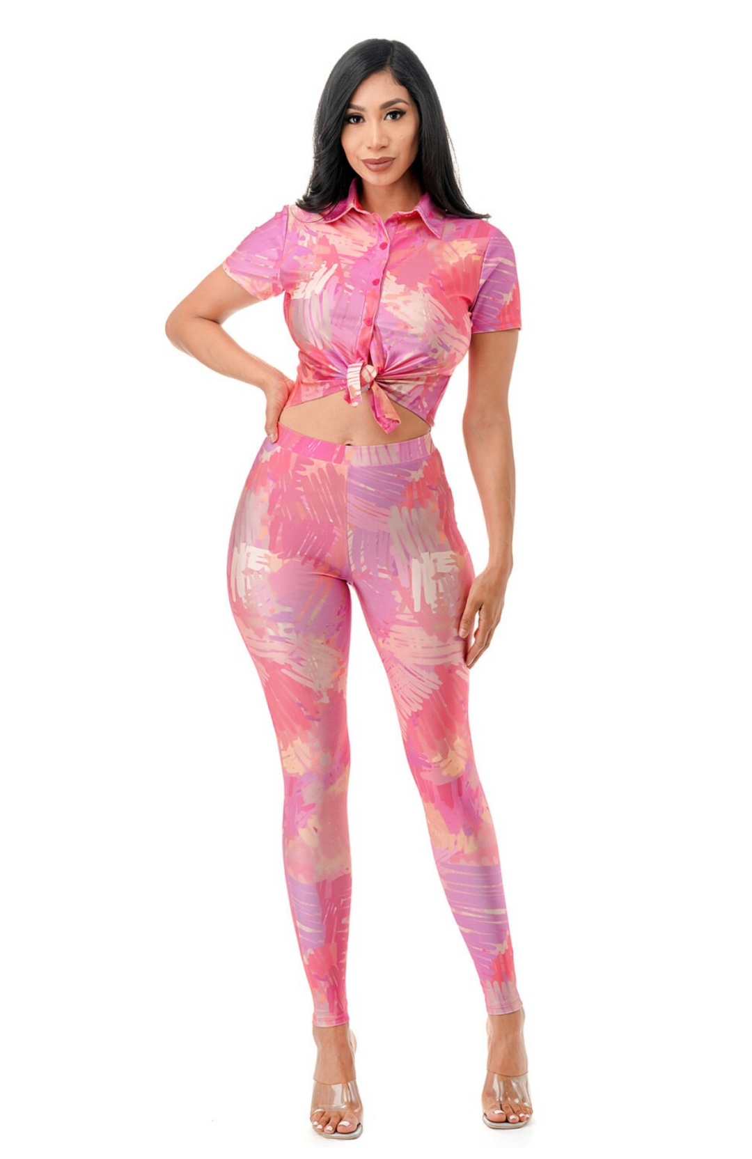 Two Piece Print Legging Set Pink / Small Two Piece Print Legging Set Pink / Small