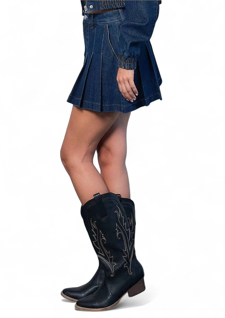 Indigo Denim Pleated Skirt
