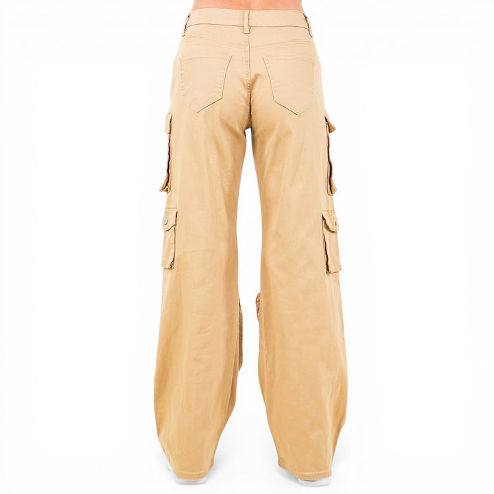 High Waist Wide Leg Pocket Cargo Pants- RJH30589 -Khaki