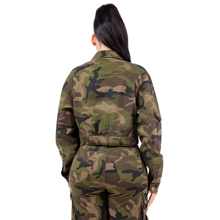 Utility Pocket with Strap Camo Cropped Jacket -{Matching Joggers Available -Link in Description}