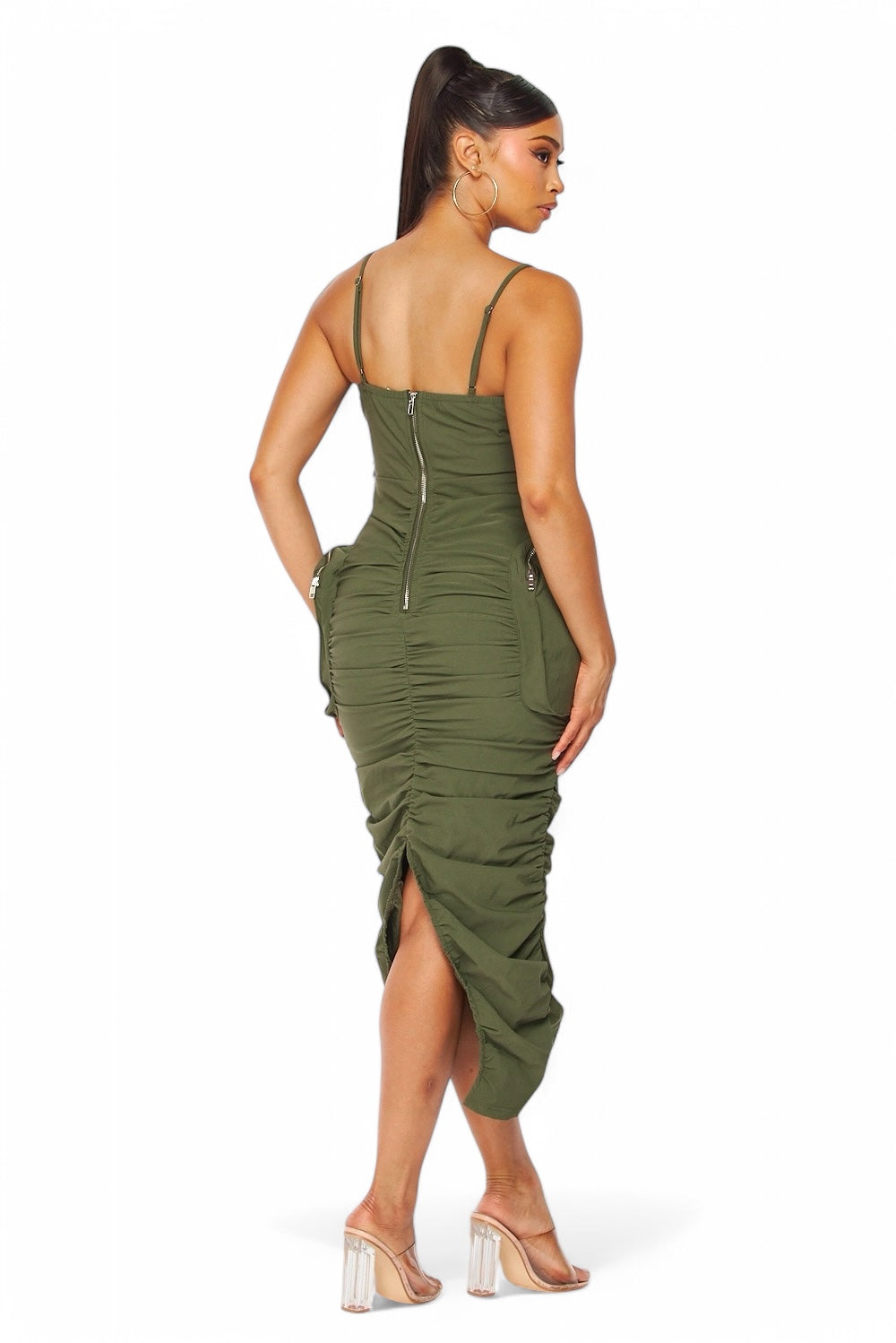 Erin Cargo Pocket Ruched Nylon Tube Dress