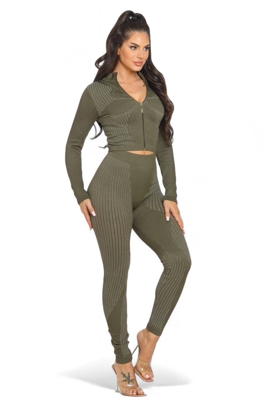 Washed Seamless Zip Up Jacket and Leggings Set