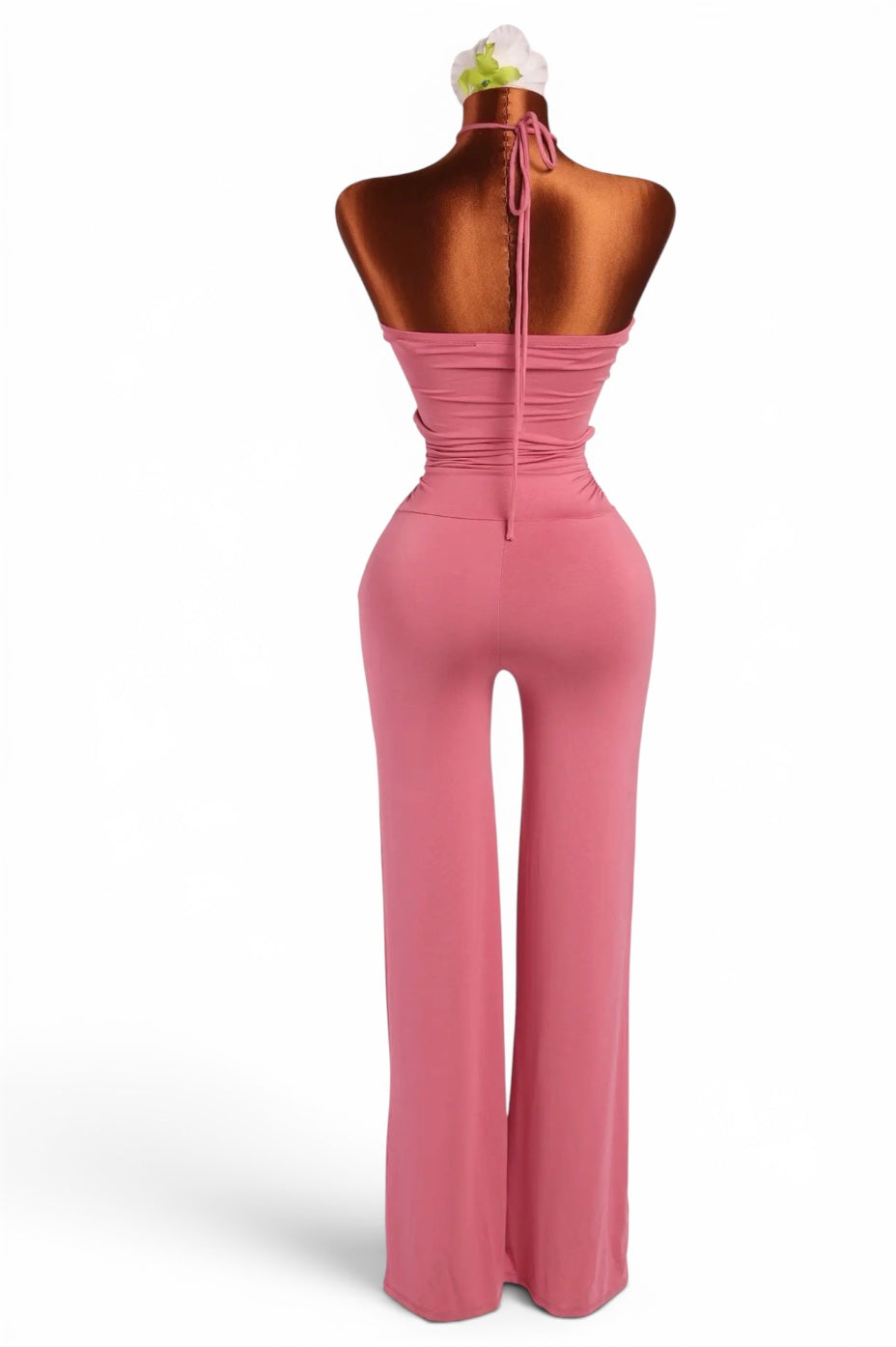 Rose Pink Strap Halter Neck Wide Leg Jumpsuit