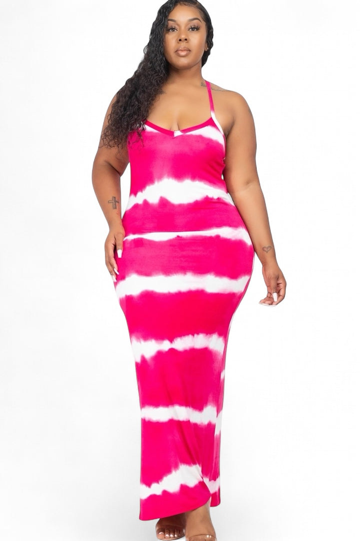 Curvy Stripe Tie-Dye Printed Maxi Dress