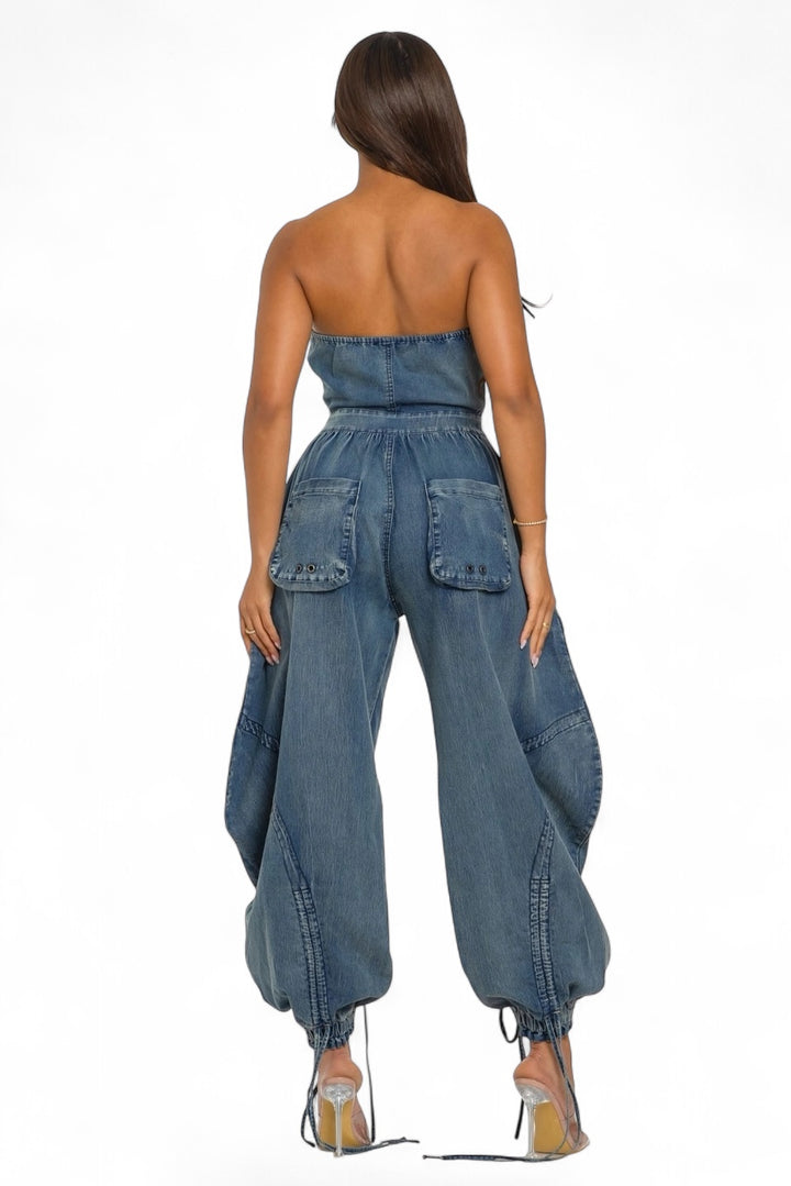Corset Denim Drawstring Jumpsuit