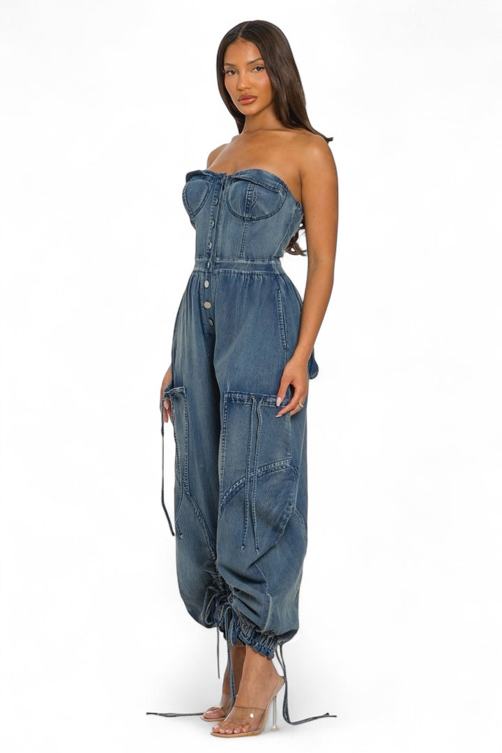 Corset Denim Drawstring Jumpsuit
