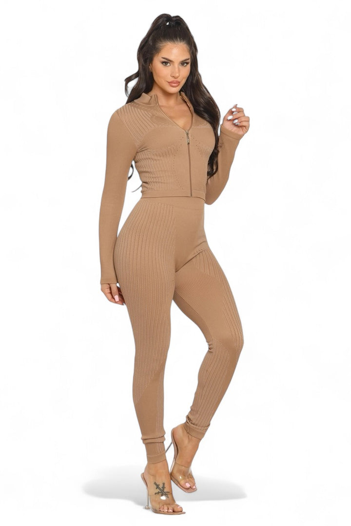 Washed Seamless Zip Up Jacket and Leggings Set