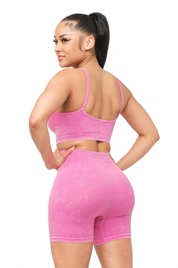 Washed Seamless Basic Tank Top and Shorts Set