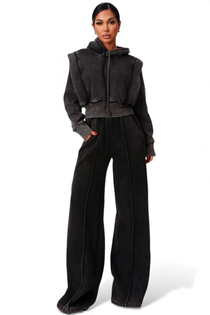 Crop Hoodie And Wide Leg Sewat Suit