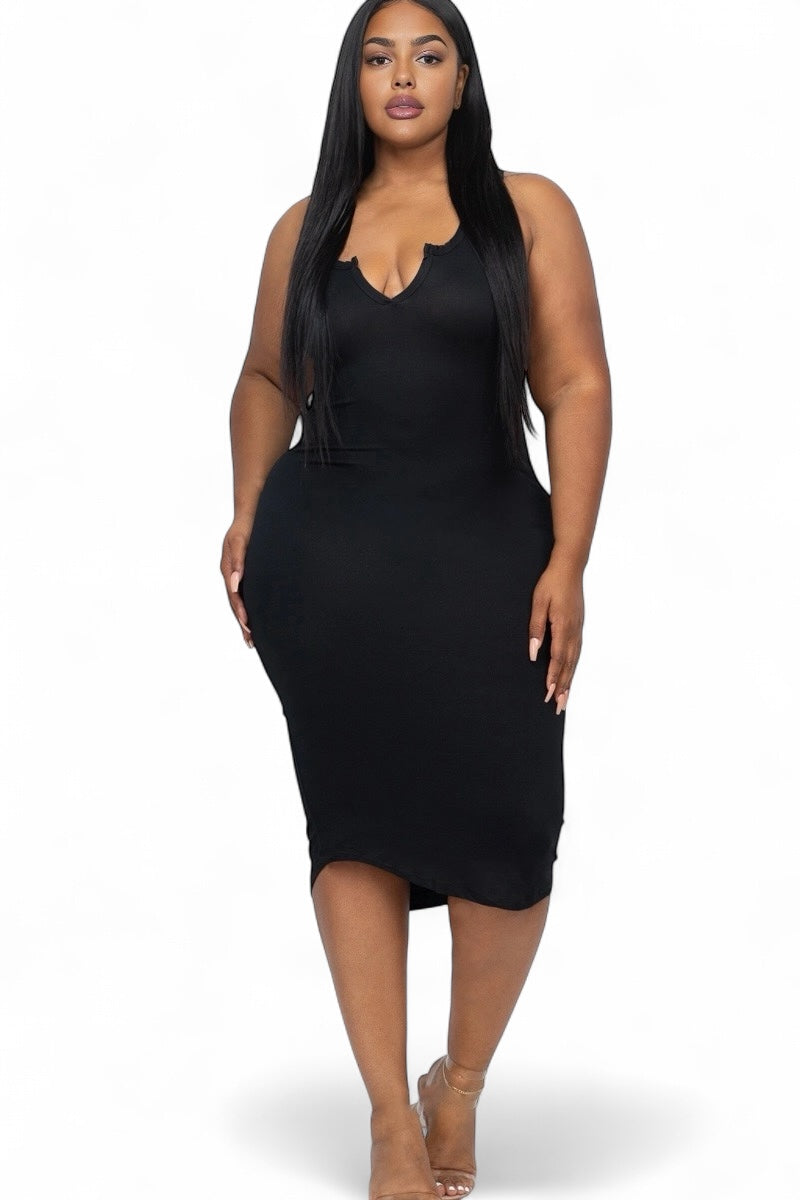 Plus Size Split Neck Tank Midi Dress