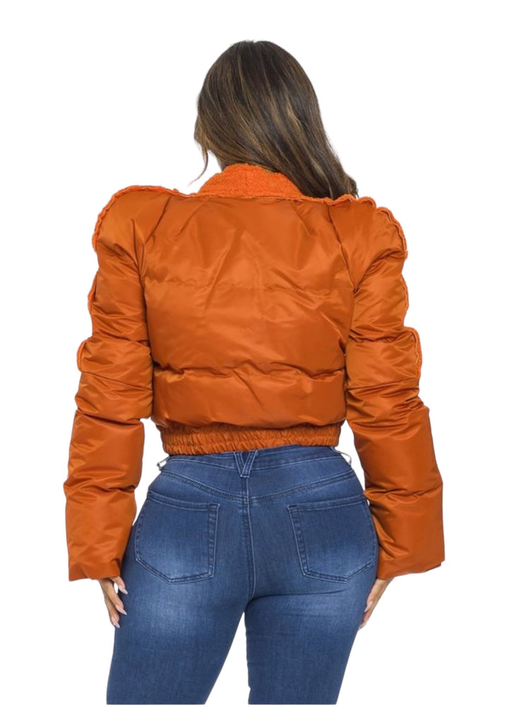 Orange Faux Sheepskin Puffer Jacket
