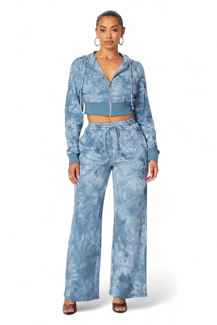 Aaliyah Tie Dye Crop Hoodie & Straight Pants Set