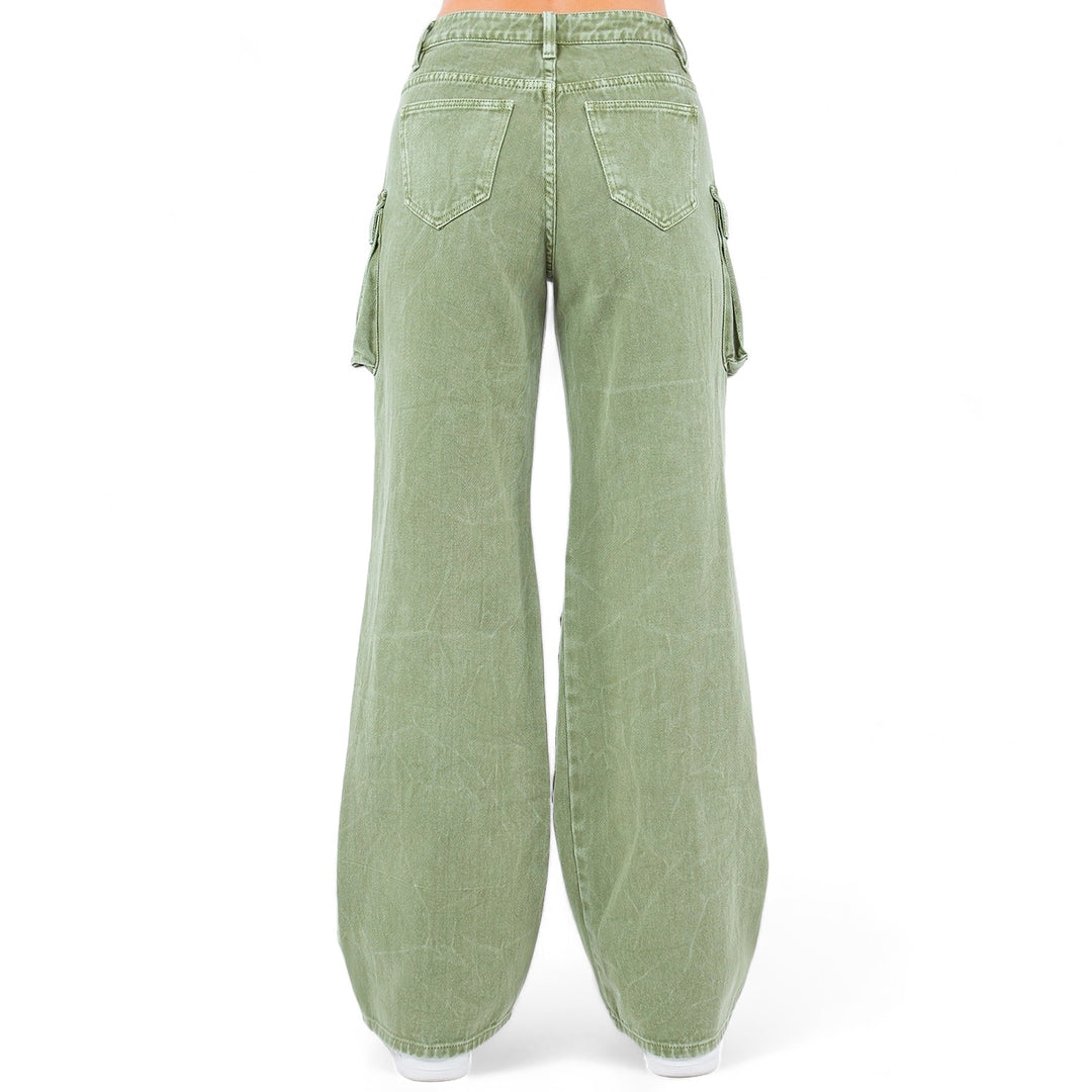 a pair of green pants with a white belt