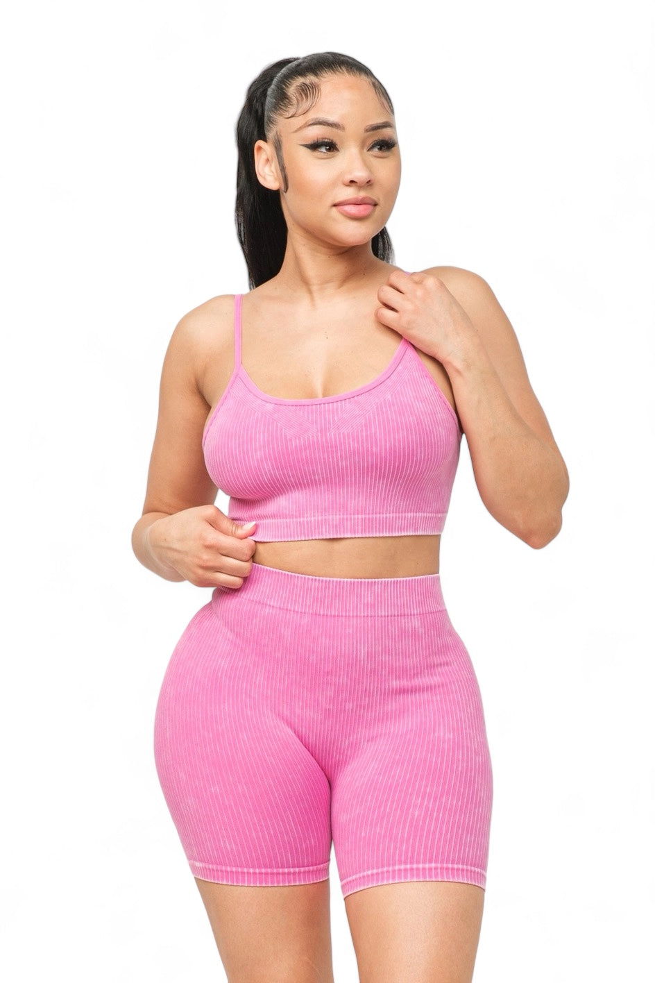 Washed Seamless Basic Tank Top and Shorts Set