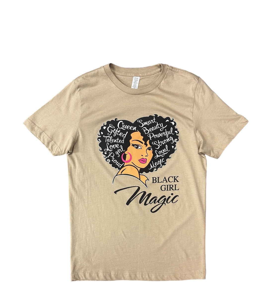 a women's t - shirt with a black girl magic design