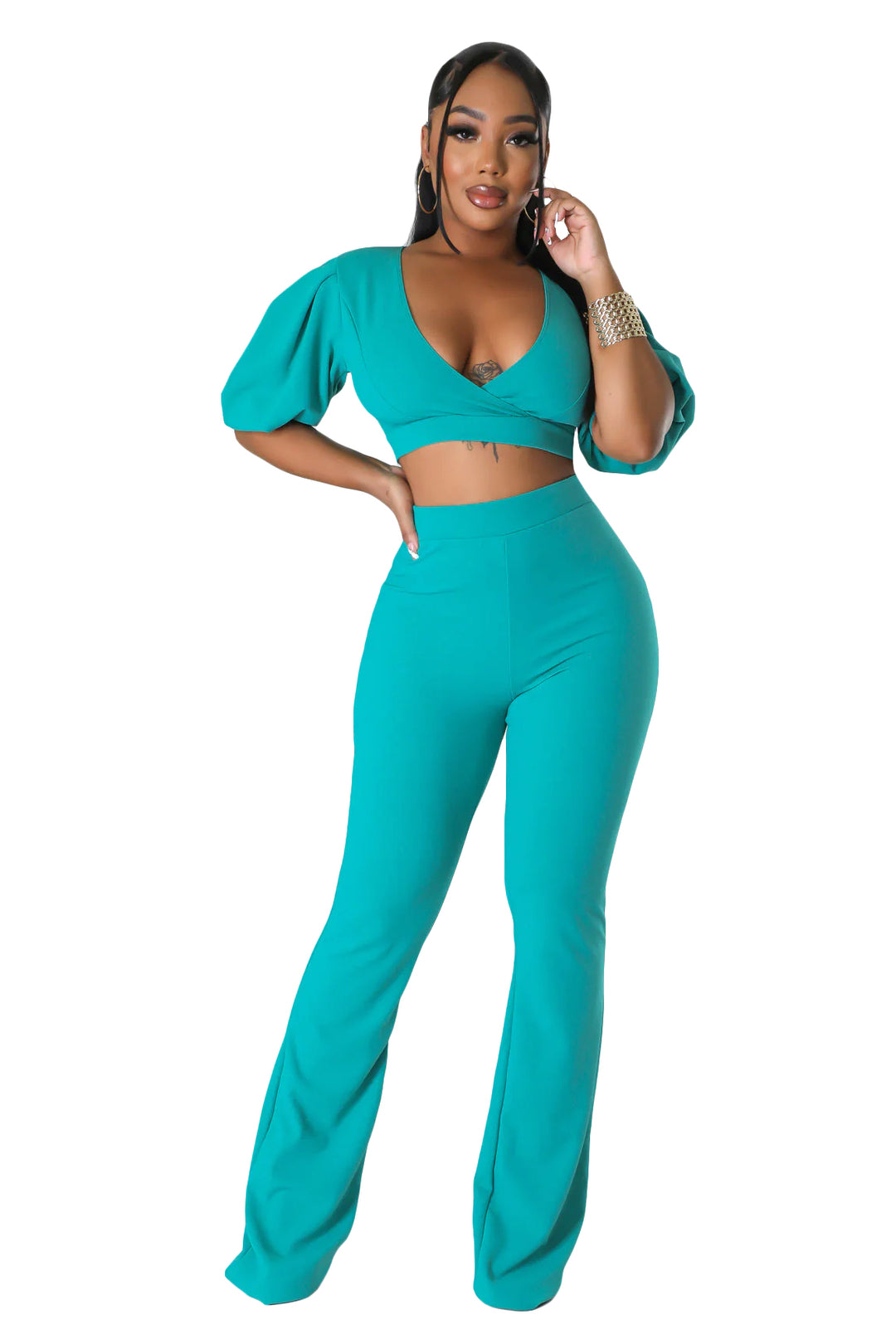 Two Piece Cropped Top Palazzo Pants Set – The House of Stylez