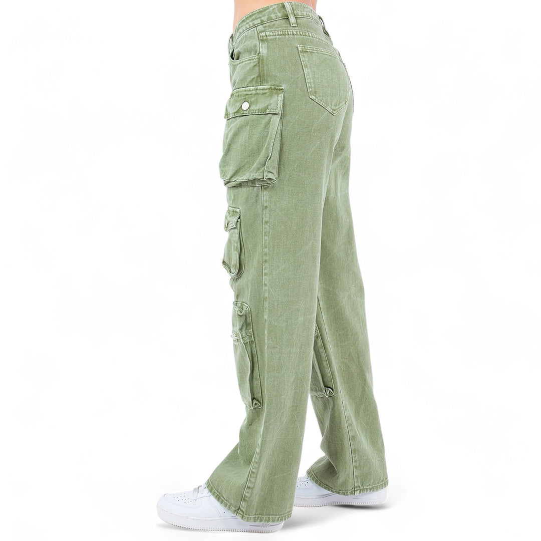 Multi Pockets Denim Wide Leg Cargo Pants-RJH30564