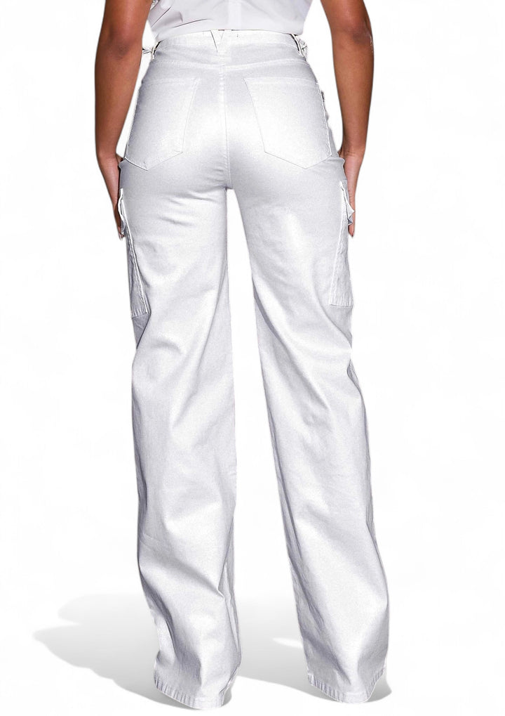 Water / Dirt Repellent White Coated Cargo Wide Leg Pants {Great Stretch}