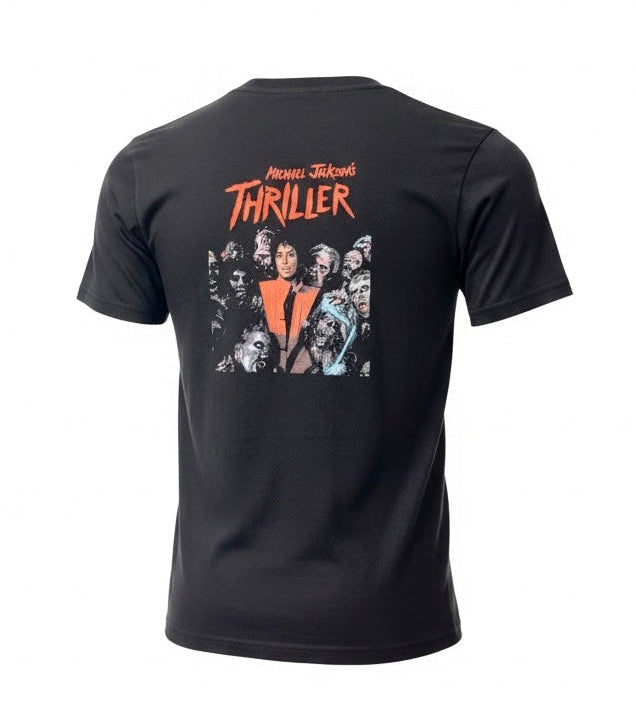 Black Michael Jackson Thriller graphic T-shirt with bold back designs