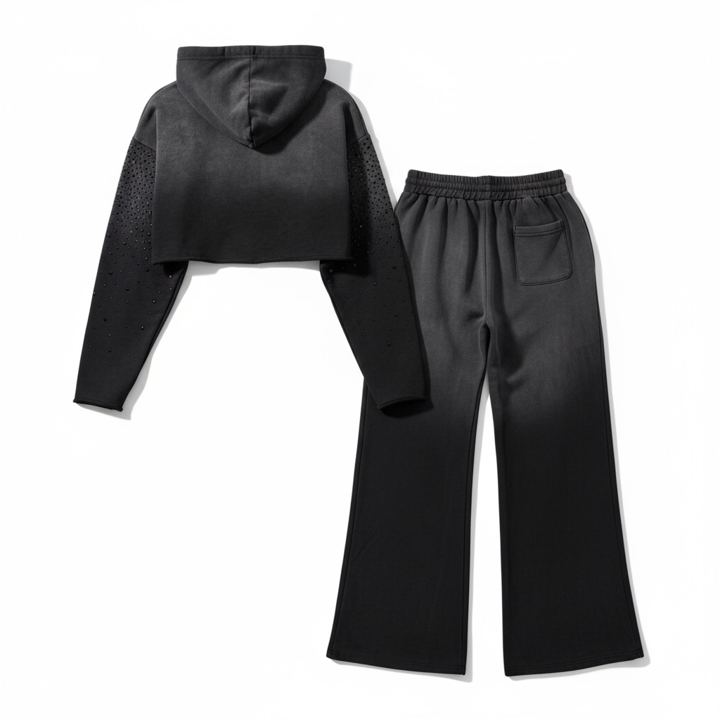 Rhinestone Ombre Cropped Hoodie Set