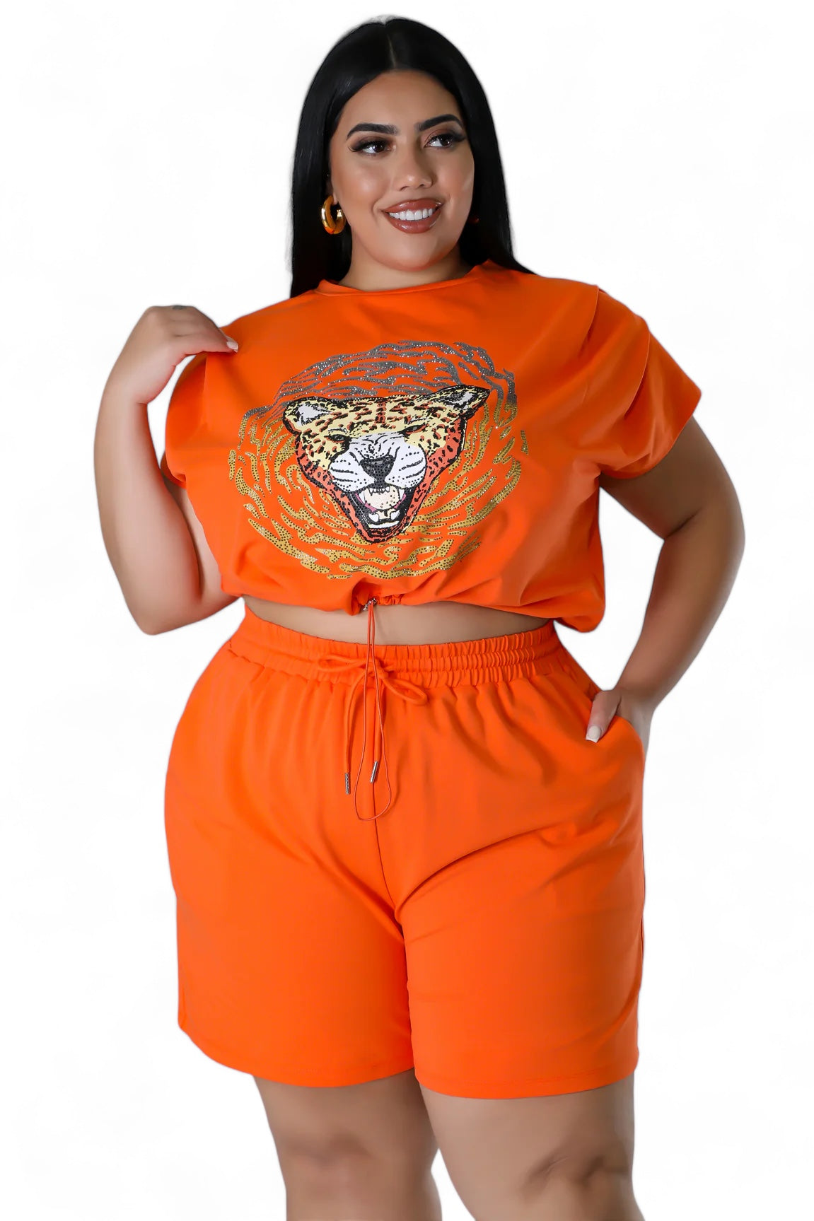 Shop the Latest Curvy Tiger Sequin Biker Short Set The House of Stylez