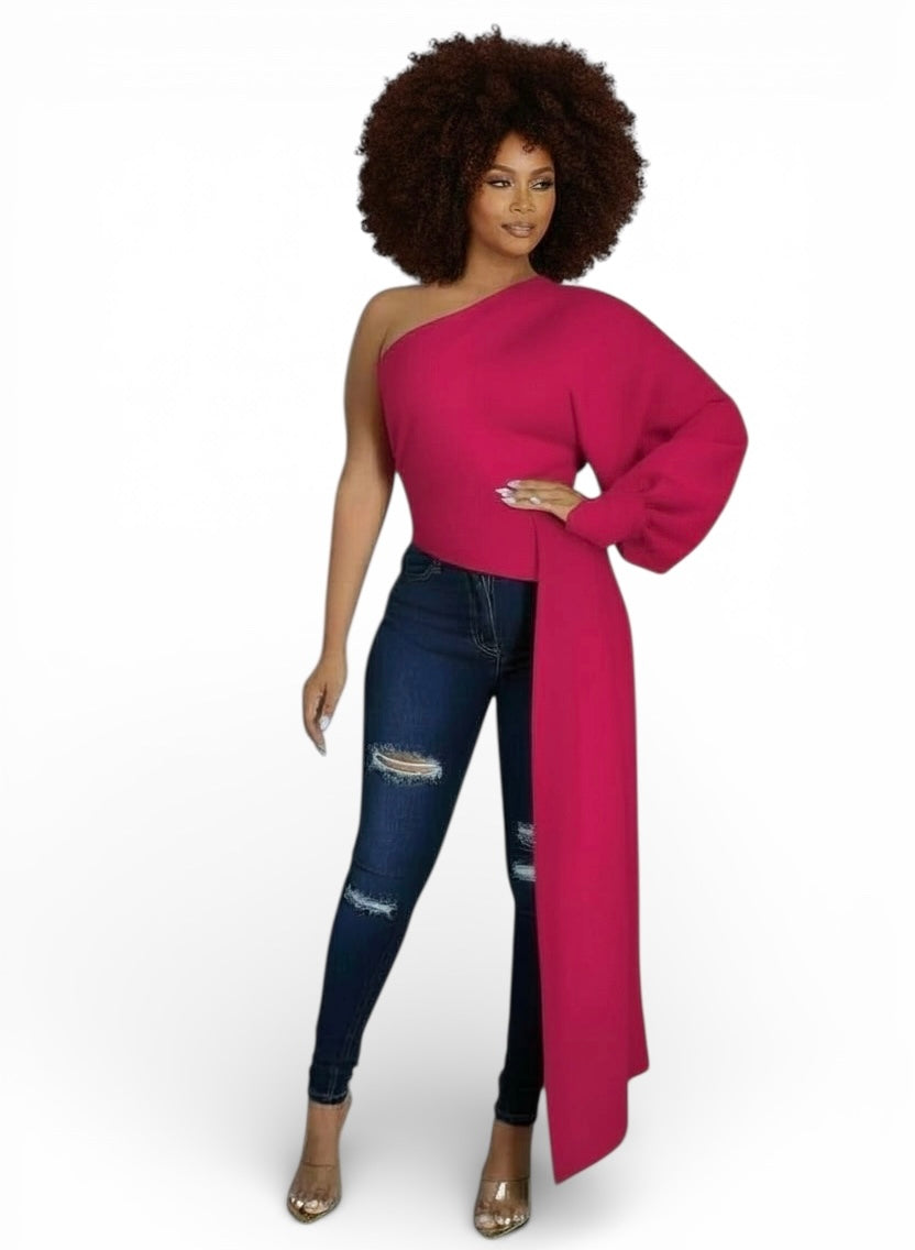 One Shoulder Top with Long Side Train