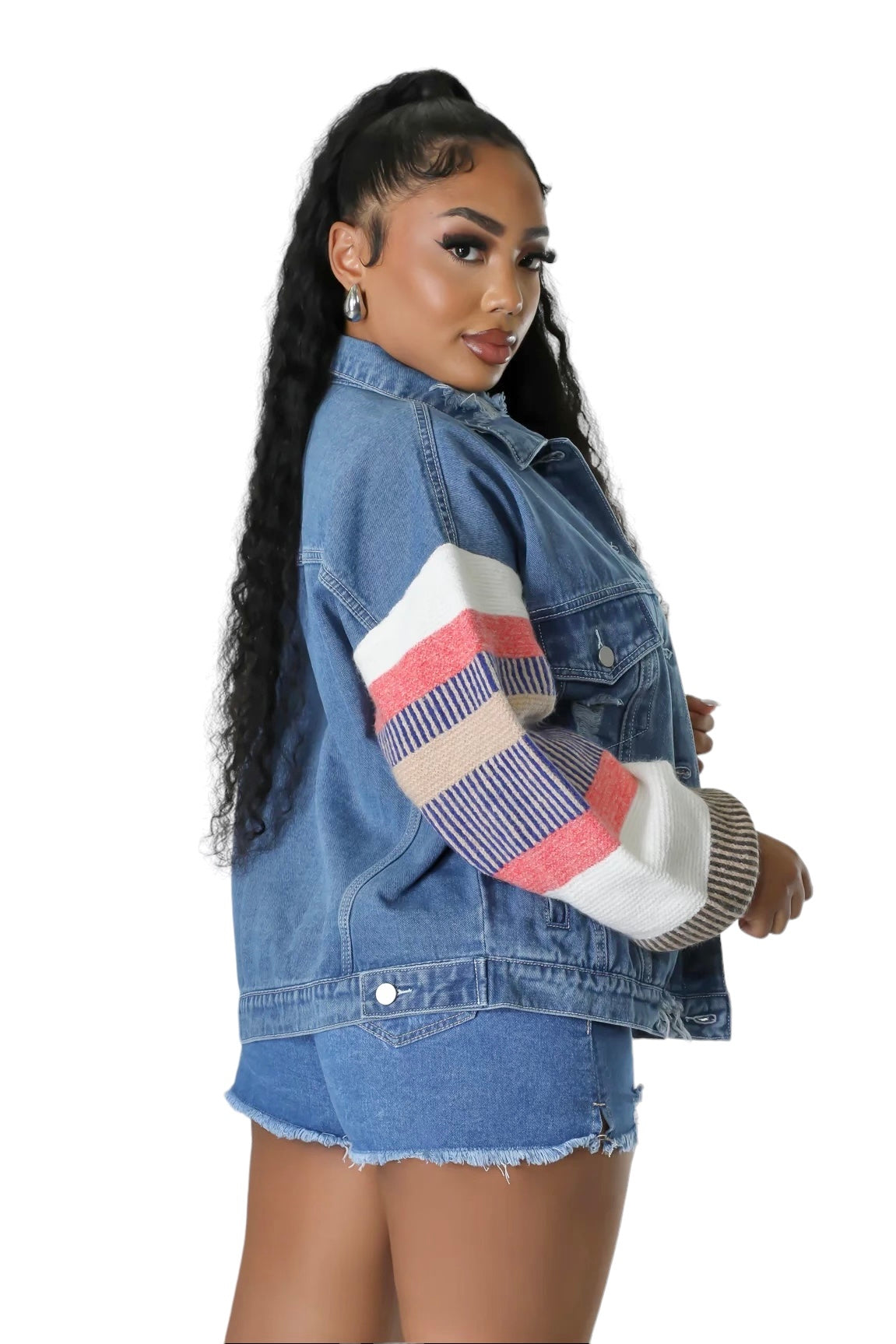 Denim jacket with outlet sweater sleeves