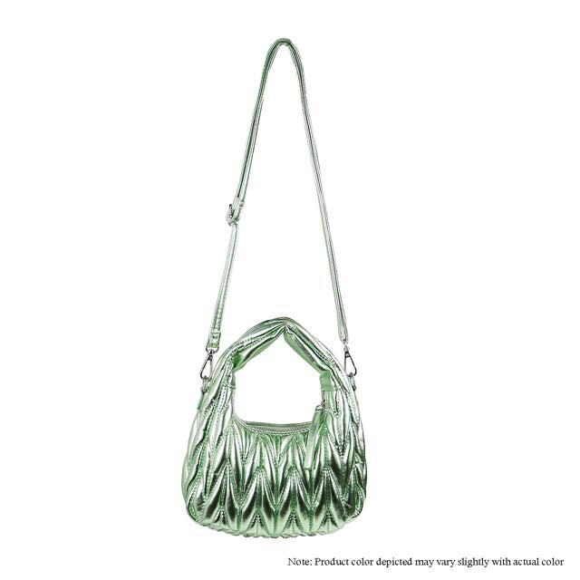 a green handbag with a handle on a white background