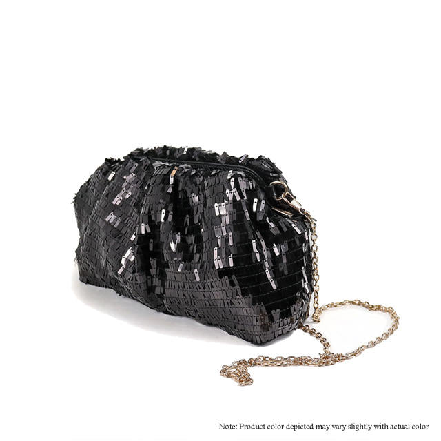 a black purse with a chain hanging from it