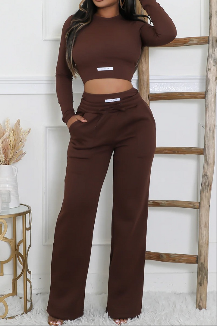 Ribbed HAND MADE Cropped Top and Wide Leg Sweatpants Set