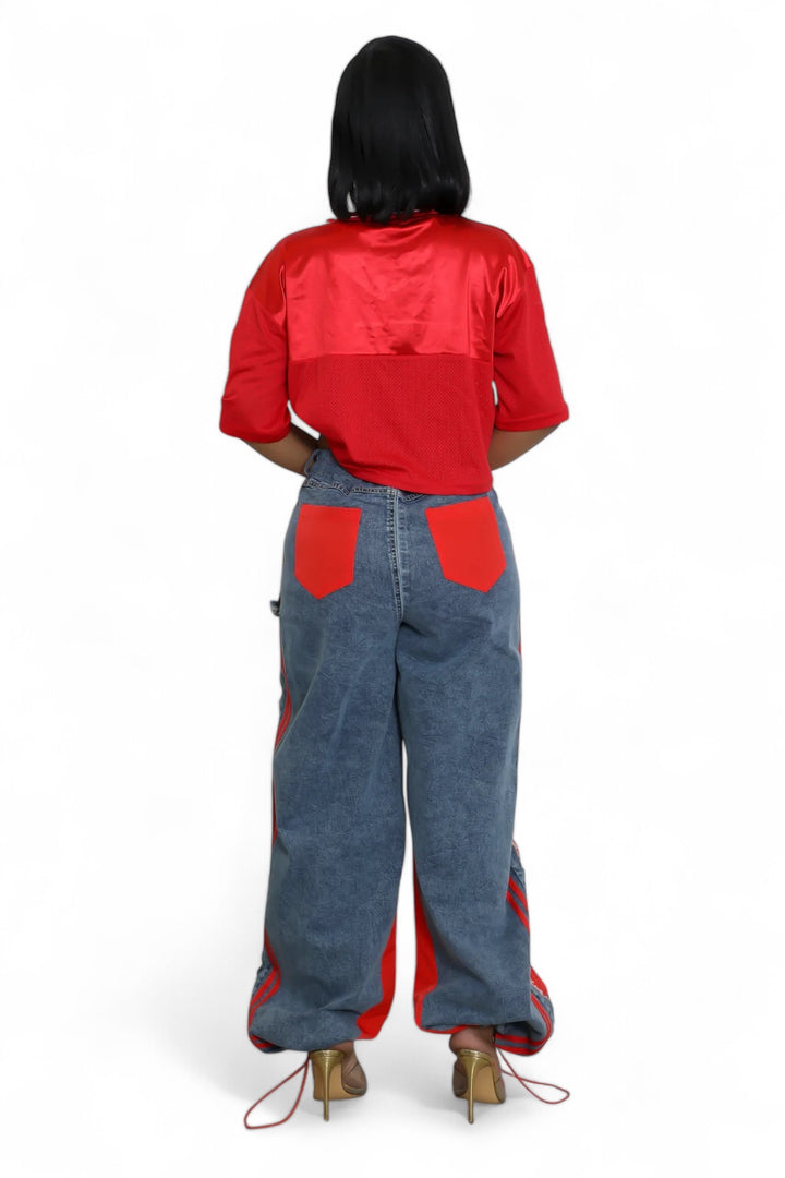 Denim and Track Wide Leg Pants