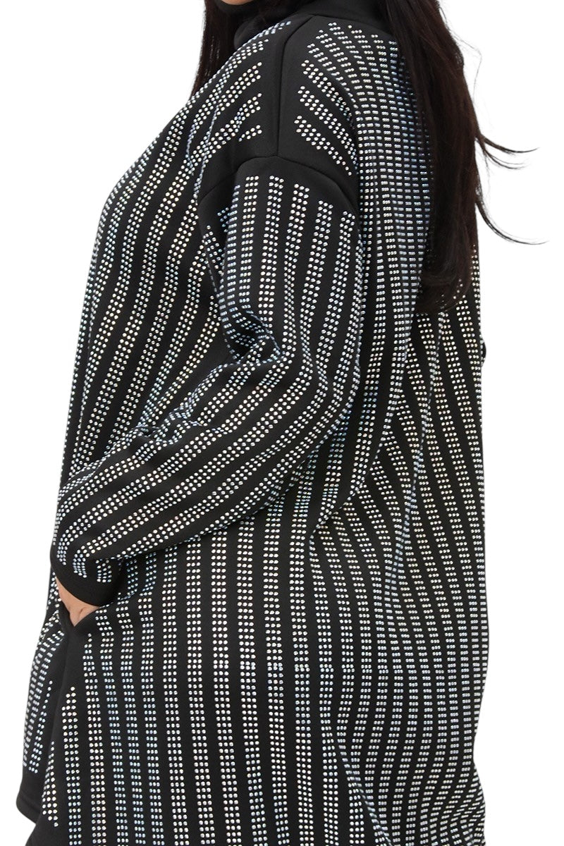 Rhinestone Mock Neck  Detail Hi Lo Top / Dress