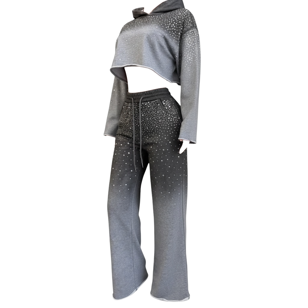Rhinestone Ombre Cropped Hoodie Set