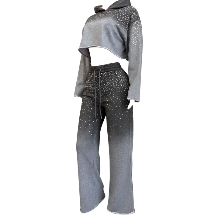 Rhinestone Ombre Cropped Hoodie Set