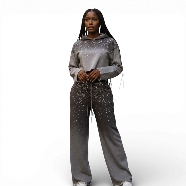 Rhinestone Ombre Cropped Hoodie Set