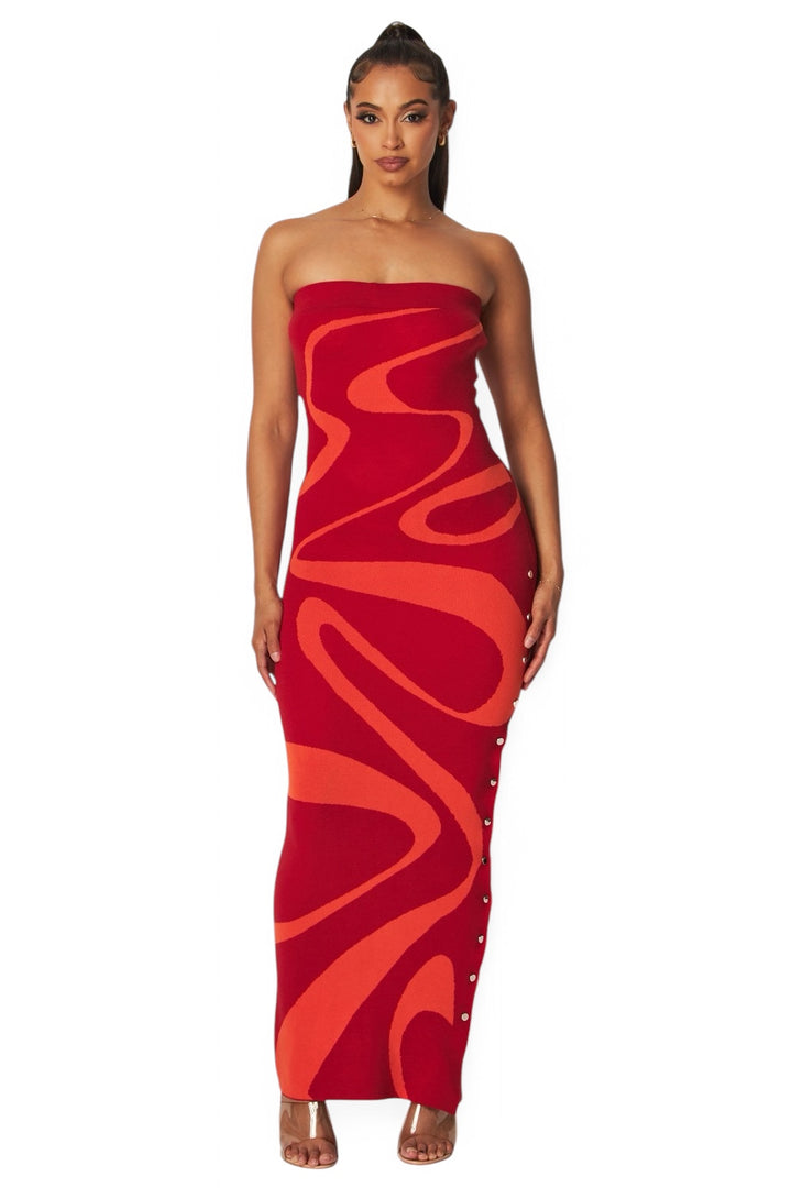 Multi Color Waves Strapless Maxi Tube Dress