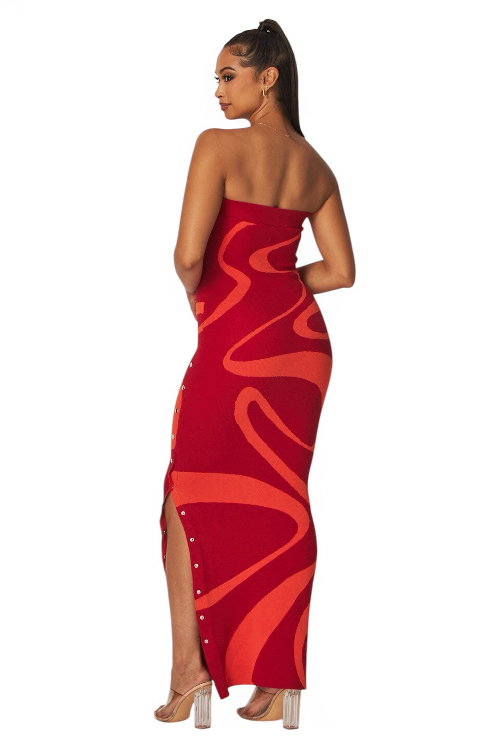 Multi Color Waves Strapless Maxi Tube Dress