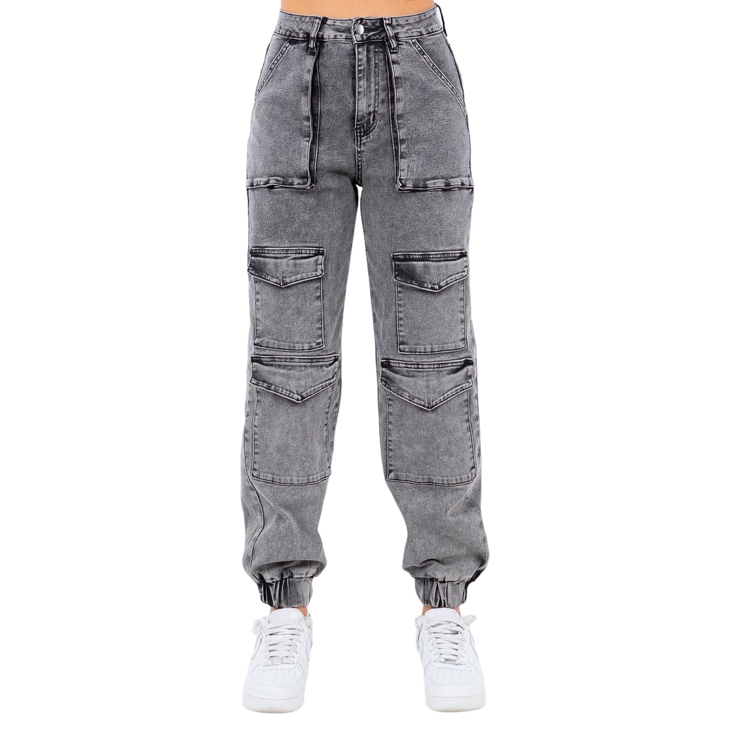 Acid wash denim joggers womens hot sale