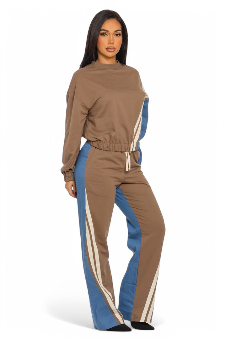 Two Piece Two Tone Long Sleeve Pants Set