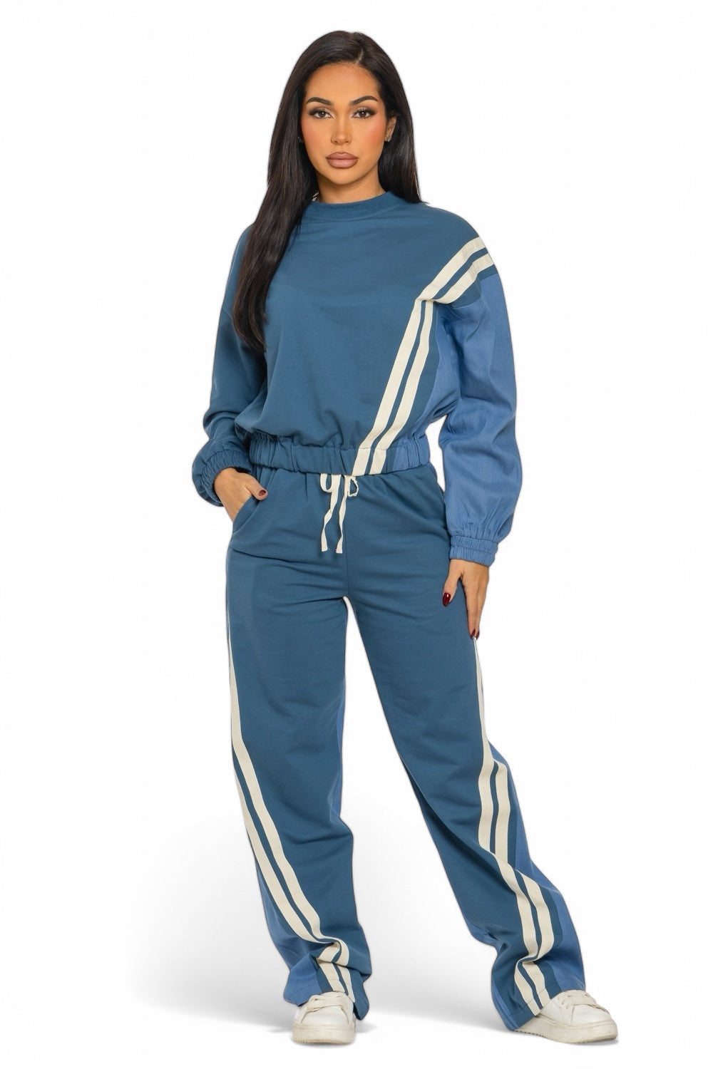 Two Piece Two Tone Long Sleeve Pants Set