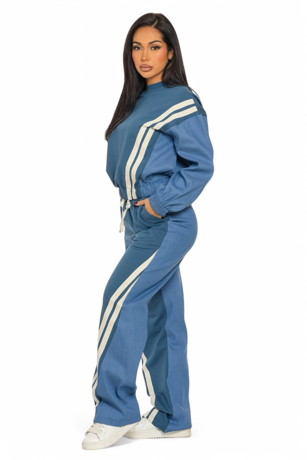 Two Piece Two Tone Long Sleeve Pants Set