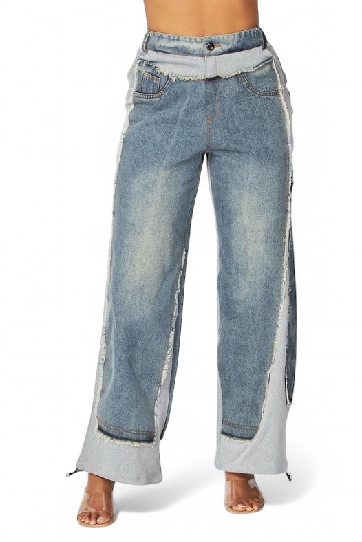 Runaway Straight Leg Denim Detail Jean Sweatpants