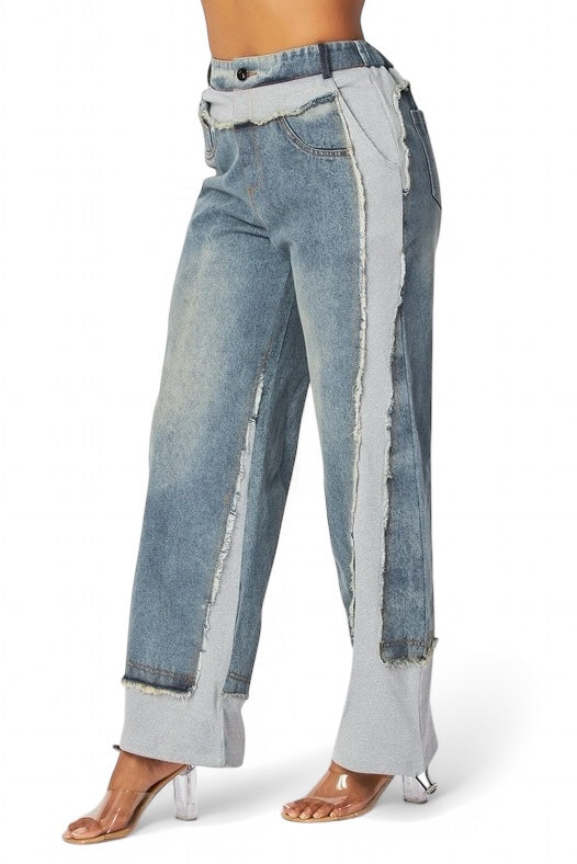 Runaway Straight Leg Denim Detail Jean Sweatpants