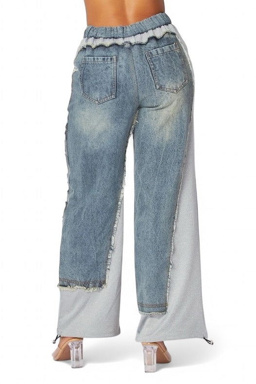 Runaway Straight Leg Denim Detail Jean Sweatpants