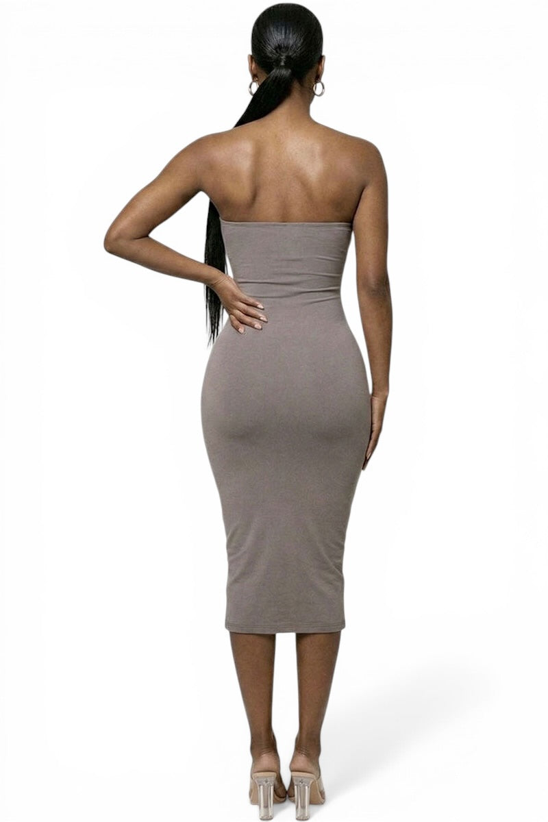 Strapless Tube Bodycon Midi Dress